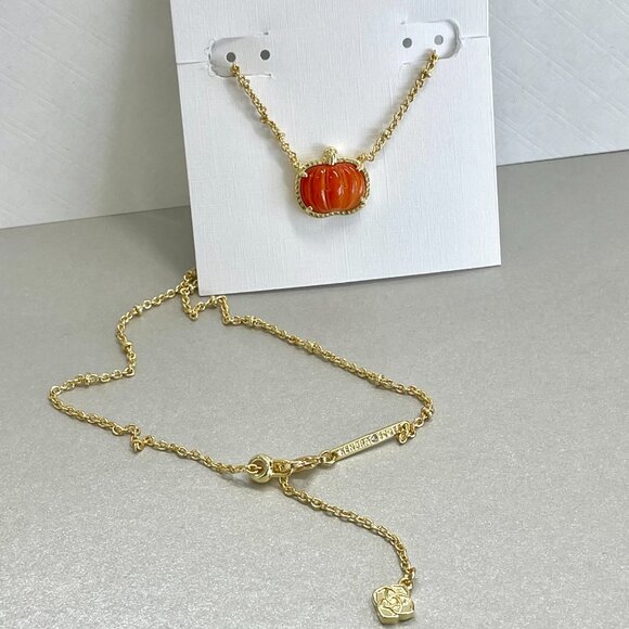 Kendra Scott Pumpkin Gold Short Pendant Necklace in Orange - Picture 3 of 6